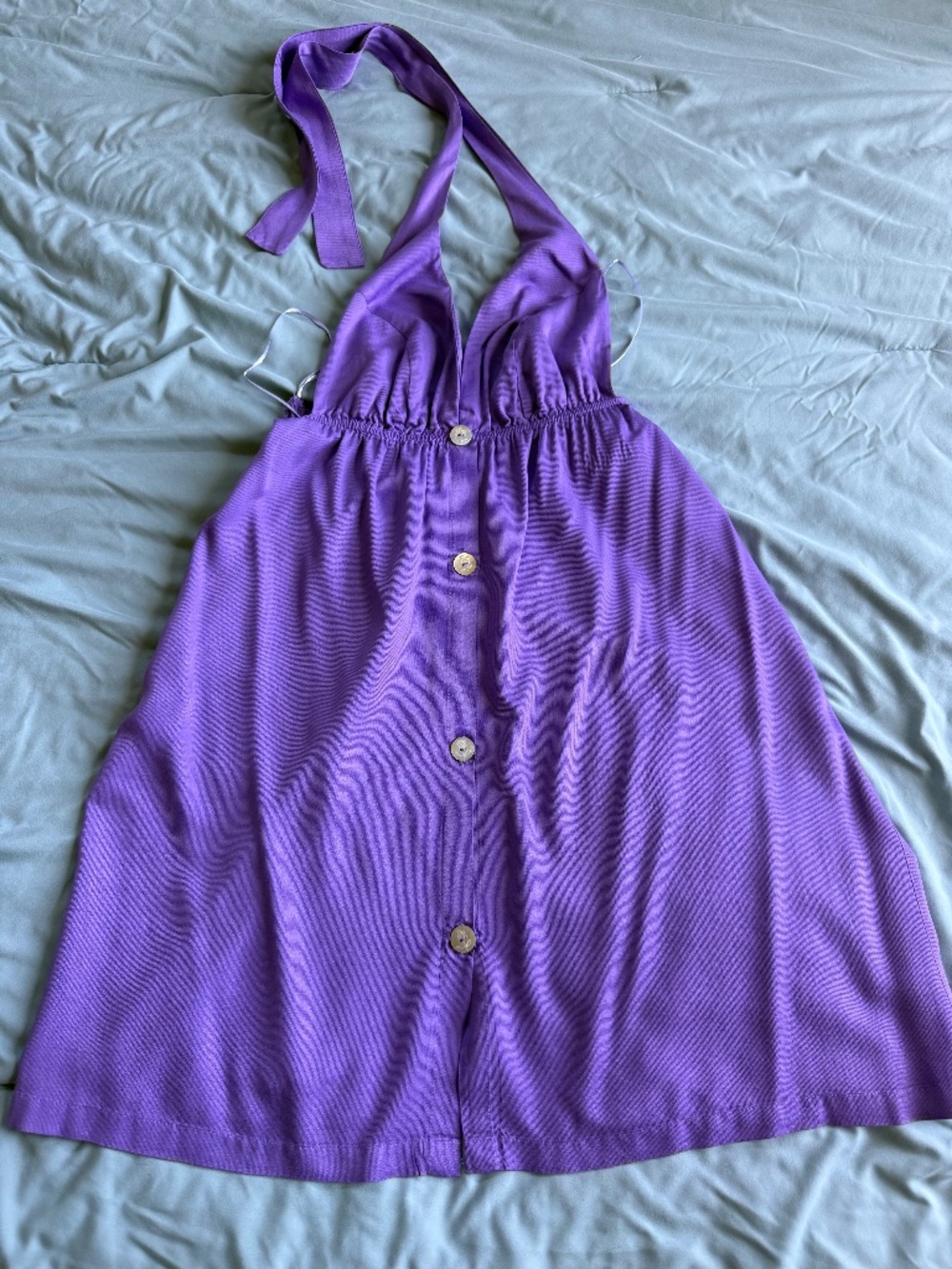 Indah M Purple Halter Button Mini Dress